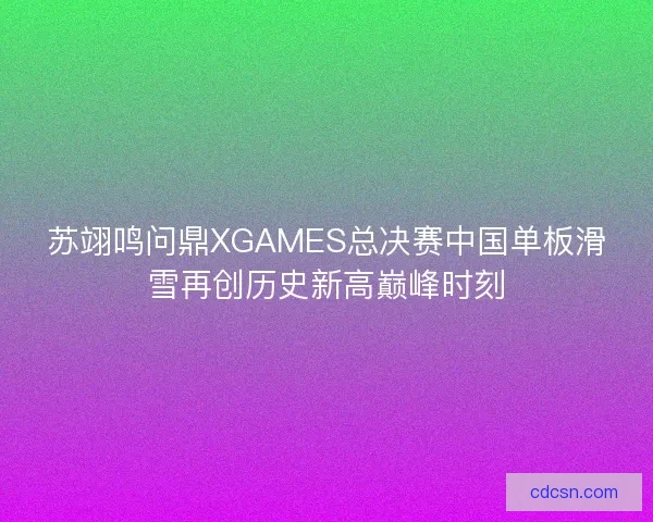 苏翊鸣问鼎XGAMES总决赛中国单板滑雪再创历史新高巅峰时刻