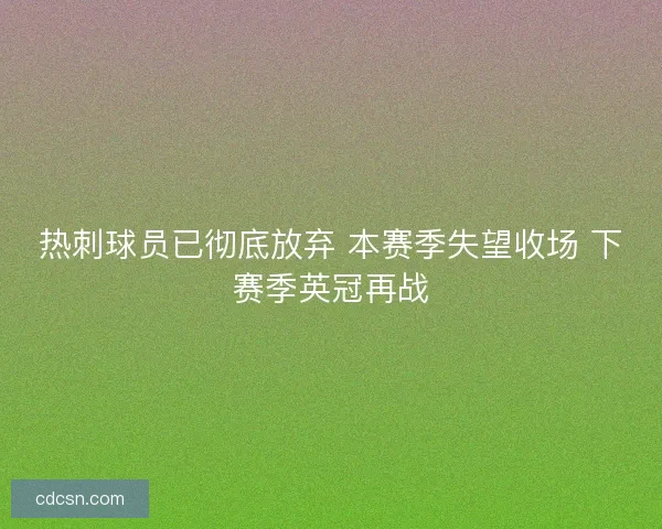 热刺球员已彻底放弃 本赛季失望收场 下赛季英冠再战
